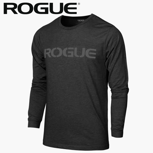 ROGUE ベーシック ロングスリーブ Tシャツ ブラックを斜め前方から捉えた長袖シルエットで胸元のROGUEロゴプリントとクルーネック仕様、袖丈バランスが分かる全体デザイン