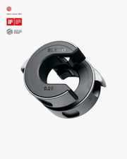 ELEIKO オープンカラー ブラックを正面上部から捉えた構図。ELEIKOロゴ刻印とC字型クランプ構造、ワンタッチロックレバーと0.25kg表記が確認できるバーベル用カラー