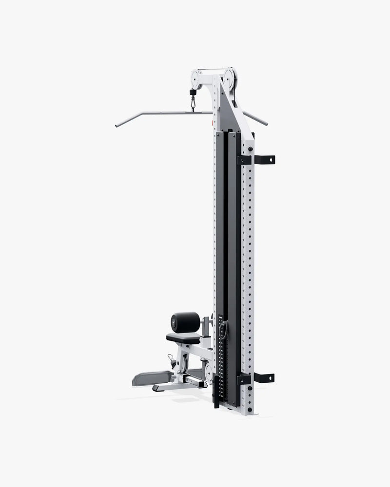 ELEIKO ラットプルダウン＆ローロウ コンボ 壁面設置型 120kg ホワイトの背面斜視