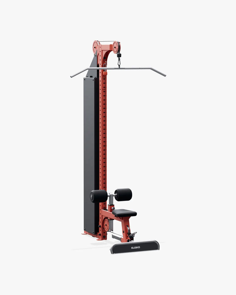 ELEIKO ラットプルダウン＆ローロウ コンボ マルチステーション型 バーミリオンの正面斜視