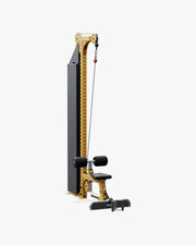 ELEIKO ラットプルダウン＆ローロウ コンボ マルチステーション型 シグナルイエローのローロウ設定 正面斜視
