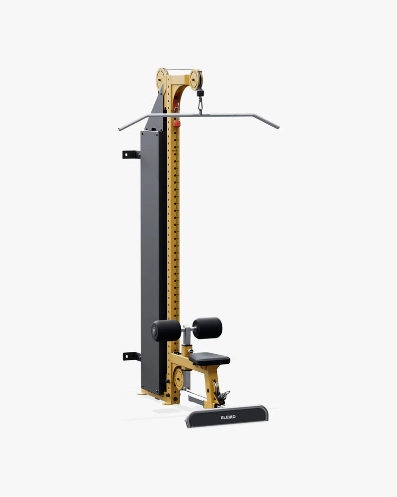 ELEIKO ラットプルダウン＆ローロウ コンボ 壁面設置型 シグナルイエローの正面斜視