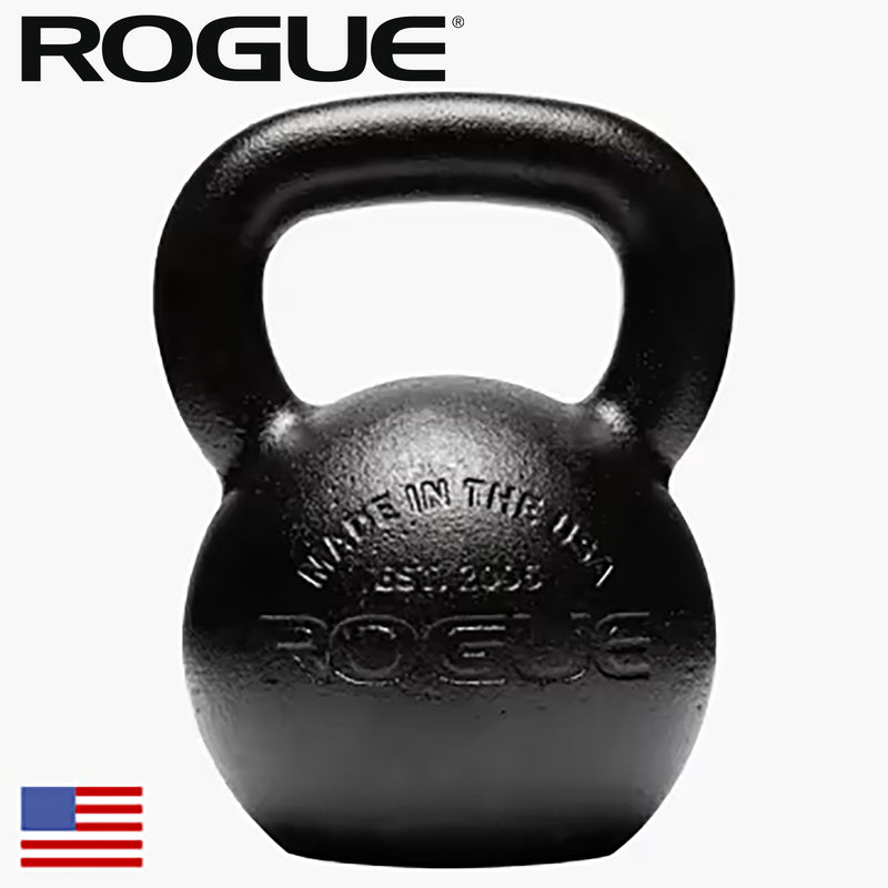 ROGUE ケトルベル Eコート ブラック 正面から捉えた単体構図でハンドル形状と本体ロゴ刻印が分かるスタンダードビュー