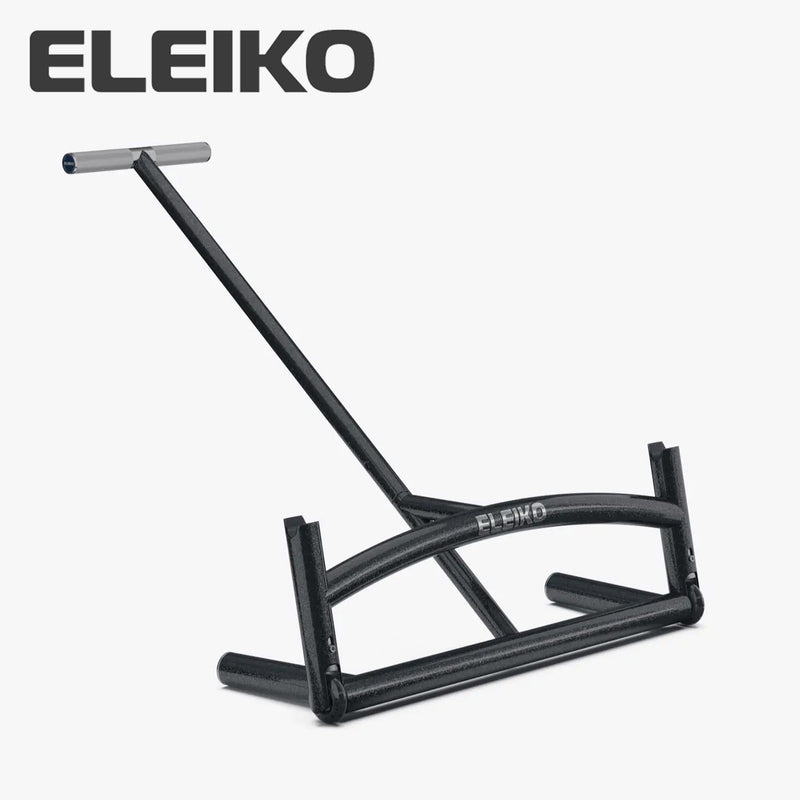 ELEIKO バーベルリフター ブラック 斜め前方から全体を捉えた構図でハンドル形状と支点フレーム構造が分かるバーベルジャッキ本体