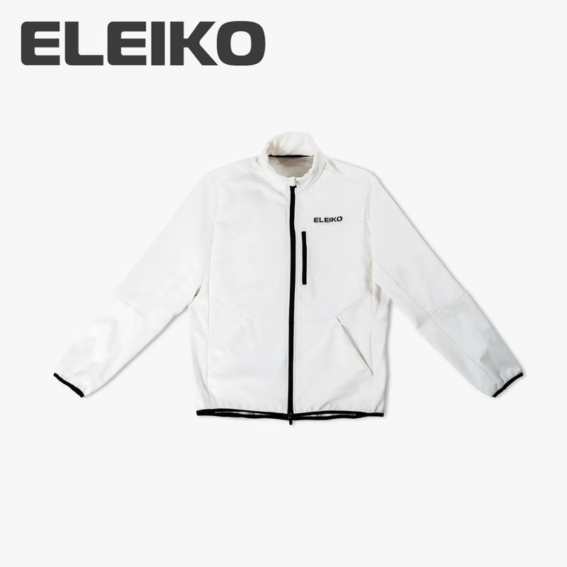ELEIKO ジャケット ユニセックス ホワイト 正面から全体をフラットに捉えた構図でジップとポケット配置が分かるシルエット
