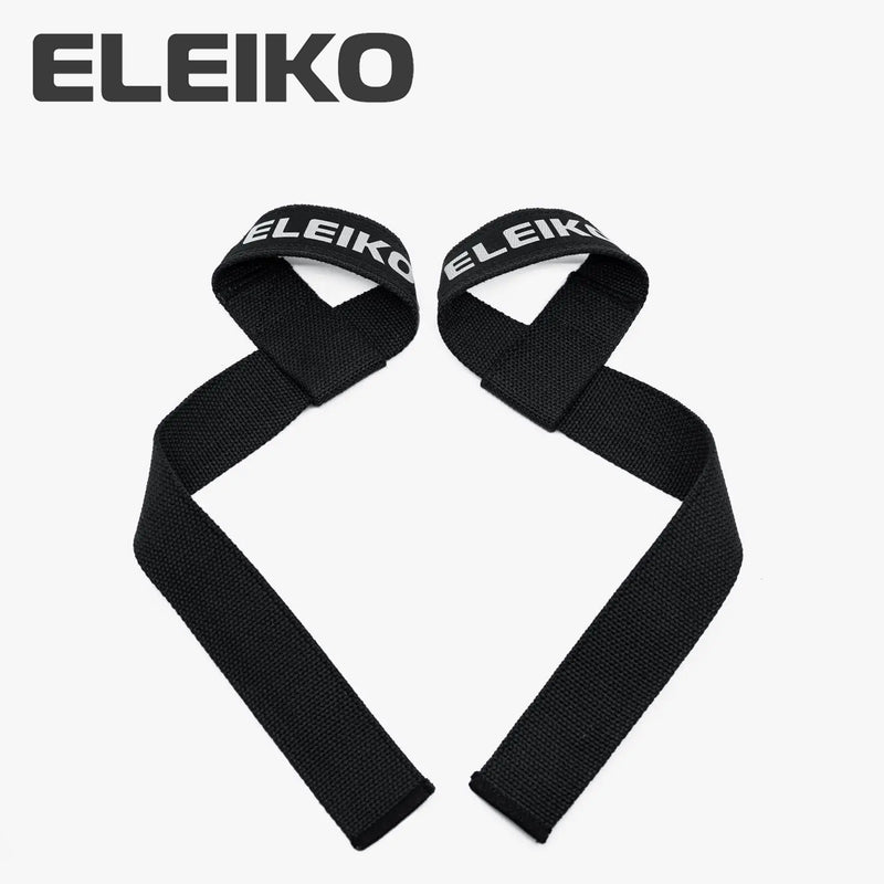 ELEIKO リフティングストラップ ブラック 正面から左右対称に配置し全体形状とループ構造が分かるフラットビュー