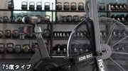 ROGUE エコーバイクウィンドガード V3.0 クリアグレーの75度タイプを斜め横から捉えた湾曲形状と高さの違いが分かる全体ビュー