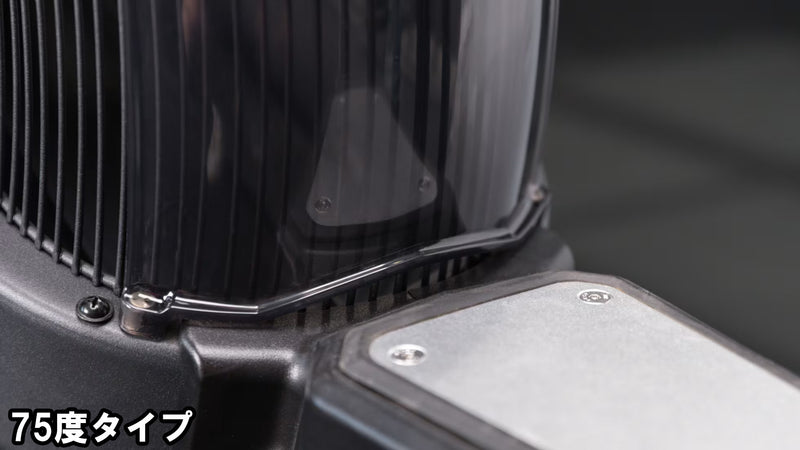 ROGUE エコーバイクウィンドガード V3.0 クリアグレー75度タイプを装着した側面からの視点で風防範囲と装着位置が分かる状態
