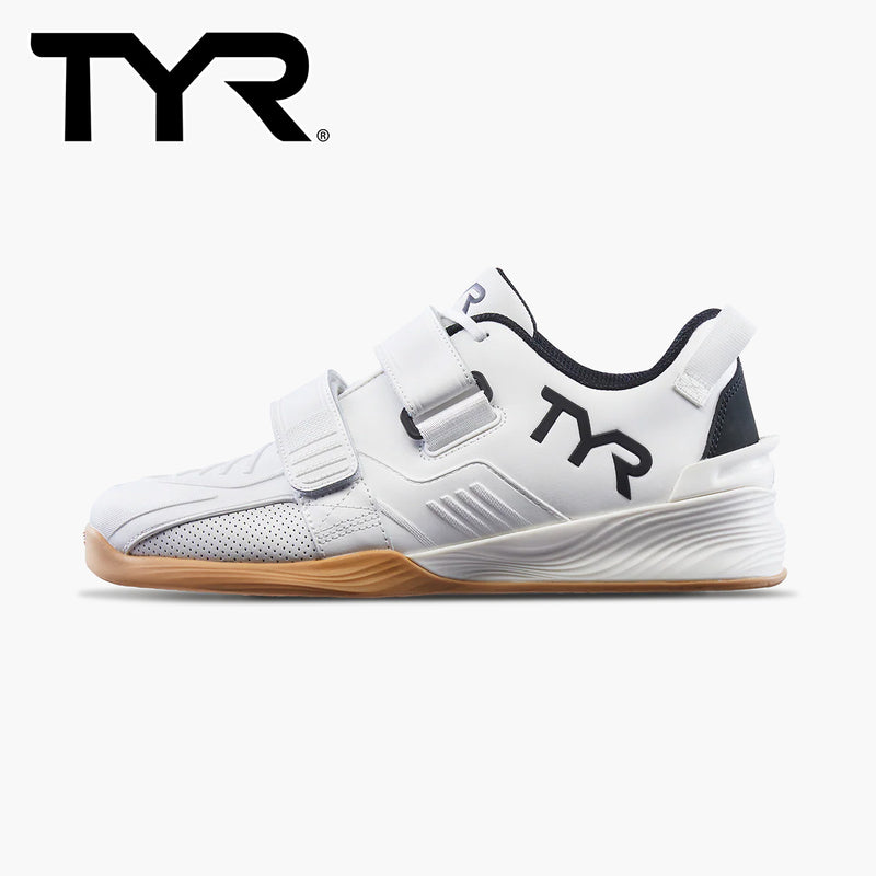 TYR L-2 リフター ホワイト/ガム ウェイトリフティングシューズ 全体デザインを前方斜めから確認できる安定感重視の外観
