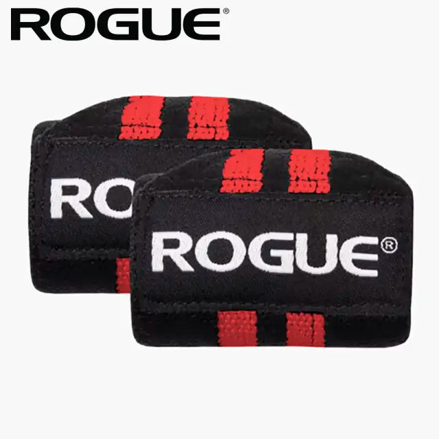 ROGUE リストラップ ブラック＆レッドを正面から捉えた2個セットの外観でロゴタグ配置と赤ライン入りデザイン、厚手生地の質感が分かる仕様
