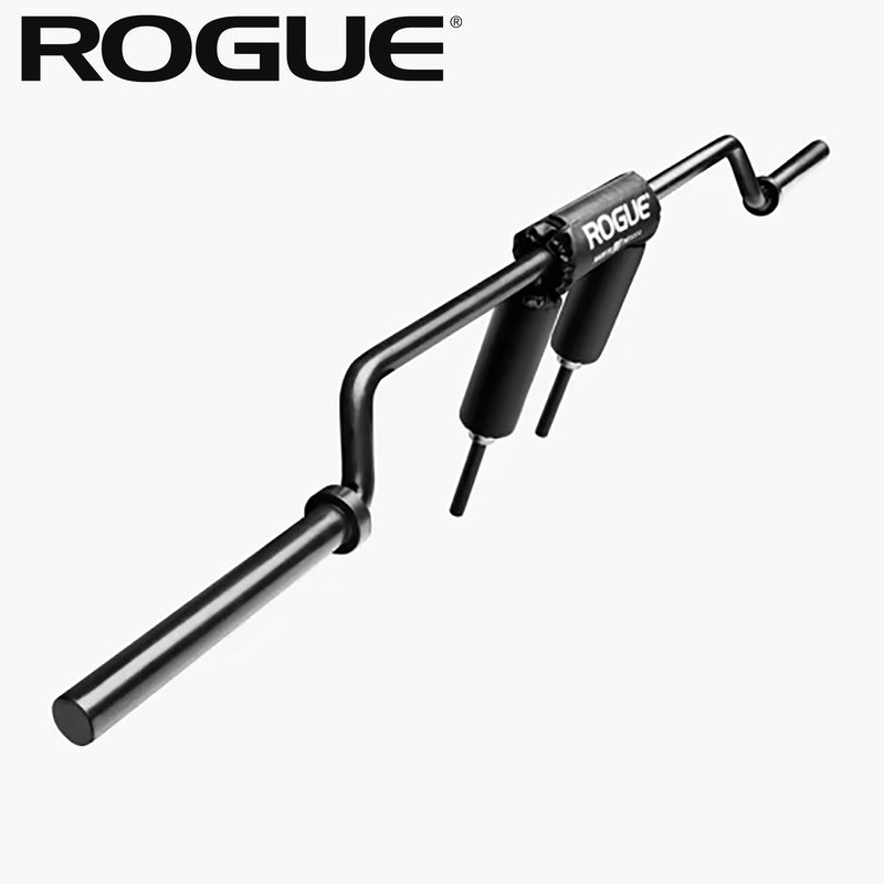 ROGUE SB-1 セーフティスクワットバー ブラックを斜め上から捉えた全体構造ビュー、湾曲シャフトとショルダーパッド配置が確認できる設計特徴
