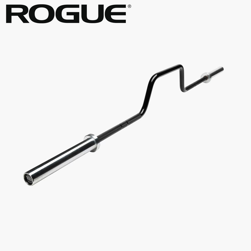 ROGUE シールロウバー ブラックを斜め前方から捉えた全体ビュー、カーブ形状シャフトとスリーブ部の構造が分かるスペシャリティーバー