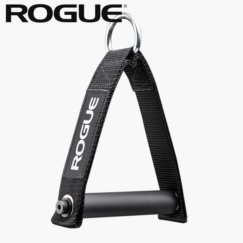 ROGUE シングルハンドル ケーブルアタッチメント ハンドル直径25MM ブラック 正面斜め上から全体構造とDリング接続部を捉えたシンプルな商品単体構図