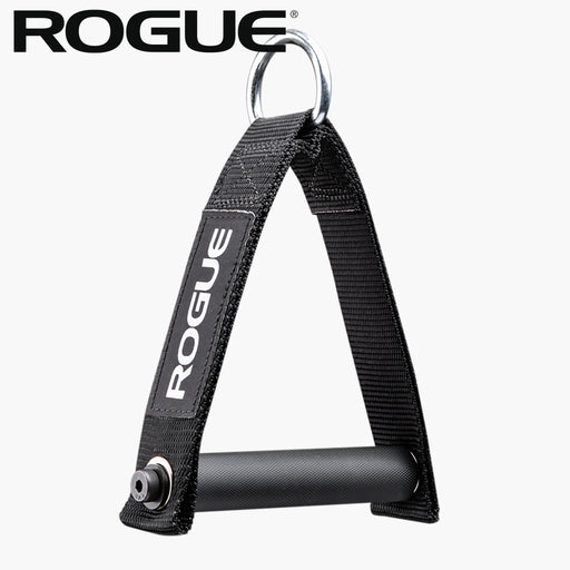 ROGUE シングルハンドル ケーブルアタッチメント ハンドル直径25MM ブラック 正面斜め上から全体構造とDリング接続部を捉えたシンプルな商品単体構図
