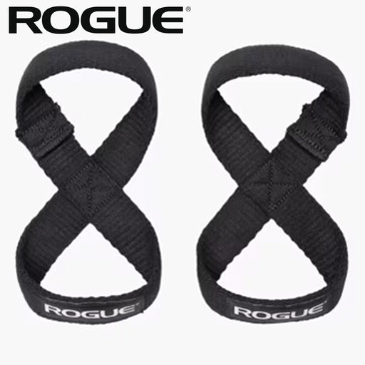 ROGUE ヘビーデューティー フィギュア 8 リフティングストラップ 2.0 ブラックを正面から捉えた製品全体ビュー、8の字形状と両ループ構造が分かるロフティングストラップ