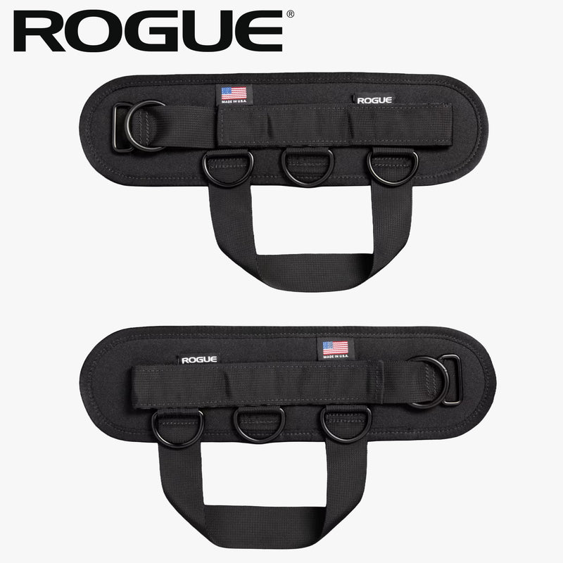 ROGUE アンクルカフケーブルアタッチメント 黒の左右ペアを正面から捉えた全体図、4つのアタッチメントポイントとスターラップ構造を確認できるケーブルアタッチメント