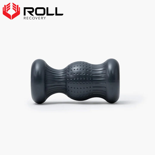 ROLL Recovery R3 フットローラー ブラックを正面から捉えた全体ビュー。独自形状と凹凸のある表面デザインが分かるモビリティローラー