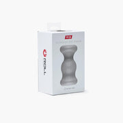 ROLL Recovery R3 フットローラー シーソルトグレーのパッケージ正面と本体を斜め前方から撮影した製品パッケージデザイン