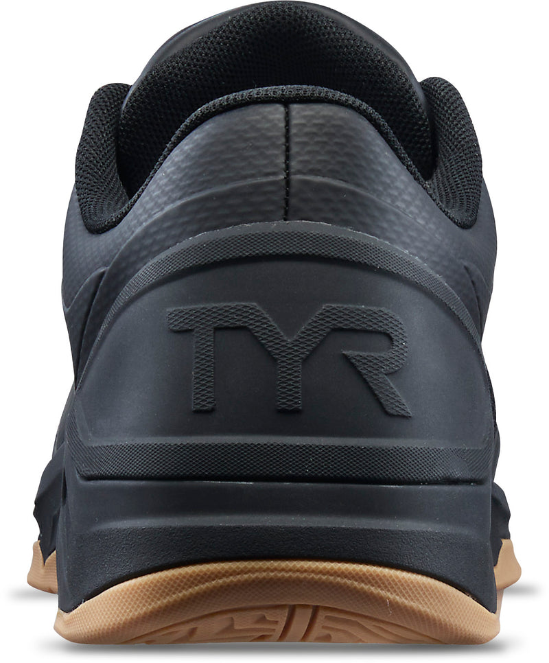 TYR メンズCXT-3 トレーナー ブラックガム 内側サイドアングル、ヒール補強構造とミッドソール厚みが確認できるトレーニング用途向け視点