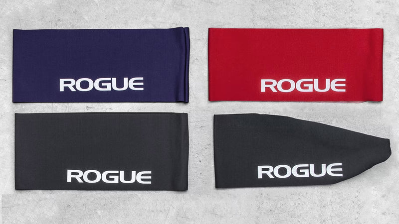 ROGUE ヘッドバンド パープル・レッド・ブラック 上から俯瞰で複数カラーを並べたバリエーション比較と形状違いの確認