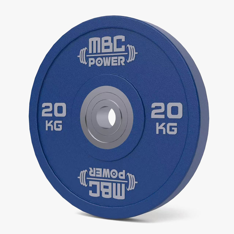 MBC ウレタンバンパープレート ブルー 20kgを正面中央に配置した構図、重量表記とハブ周りの形状が明確に分かる視点