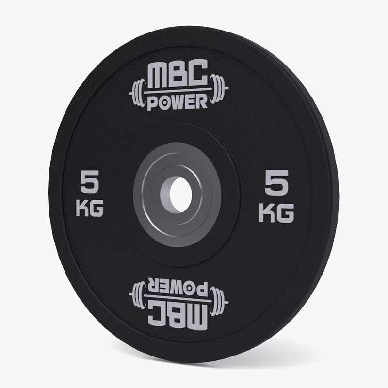 MBC ウレタンバンパープレート ブラック 5kgを正面から撮影したフロントビュー、重量表示と中央穴の仕上げが確認できる構図