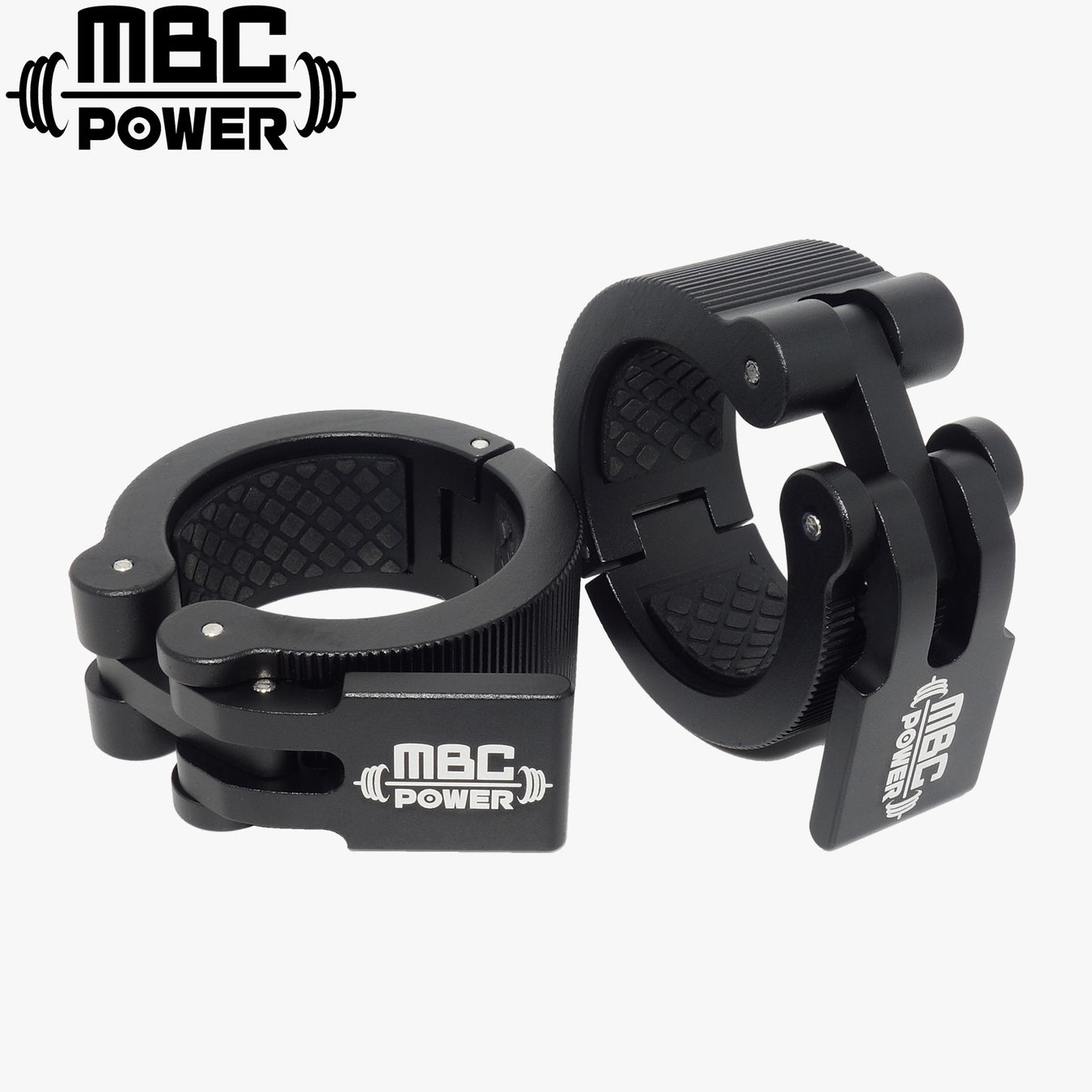MBC アルミニウムカラーを正面から捉えた構図。シルバーカラーのアルミ削り出しボディと内側ラバー、クランプレバー形状が確認できる視点。