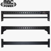 MBC オリジナルラック クロスメンバー ブラックカラー 正面から捉えた視点で3種類の形状を上下に配置しホール間隔と補強バー構造が分かる全体構成