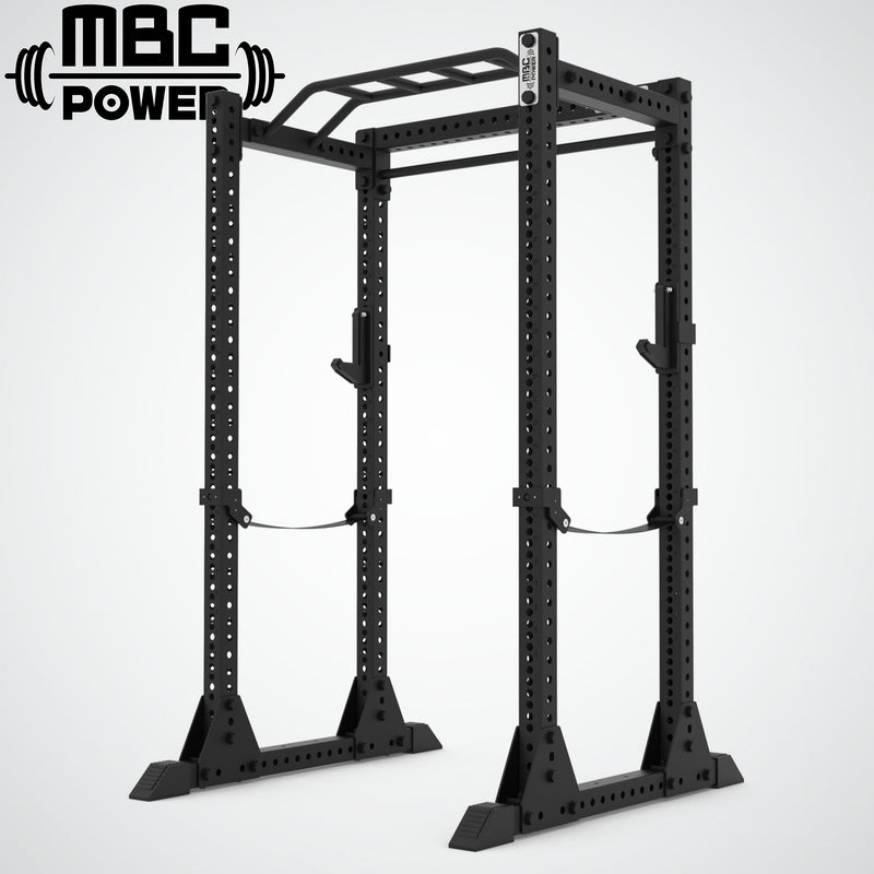 MBC パワーラック スタンダード210cm ブラック 正面やや左から全体構造と懸垂バー形状・支柱ホール配置が確認できる基本構成