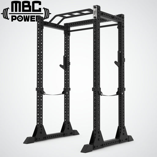 MBC パワーラック スタンダード210cm ブラック 正面やや左から全体構造と懸垂バー形状・支柱ホール配置が確認できる基本構成