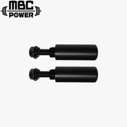 MBC オリジナルラック 樹脂製ショートプレートホルダー（ペア）ブラック 正面水平アングルでボルト一体型シャフト2本を並べた単体構成