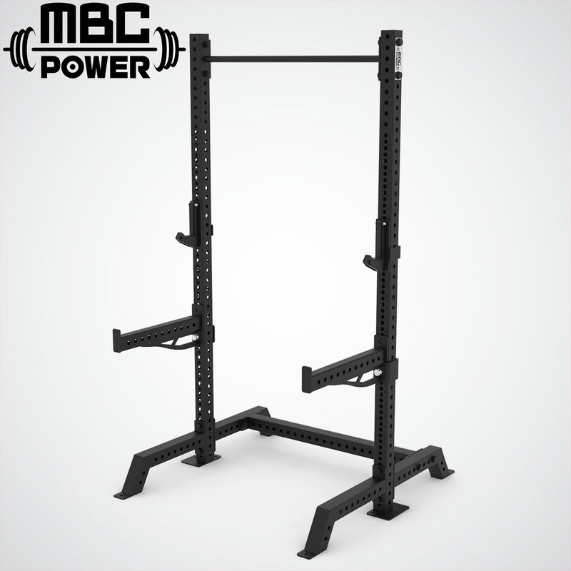 MBC スクワットスタンド プロ235cm ブラック 正面やや左からの全体構造とJカップ位置が分かる設置状態
