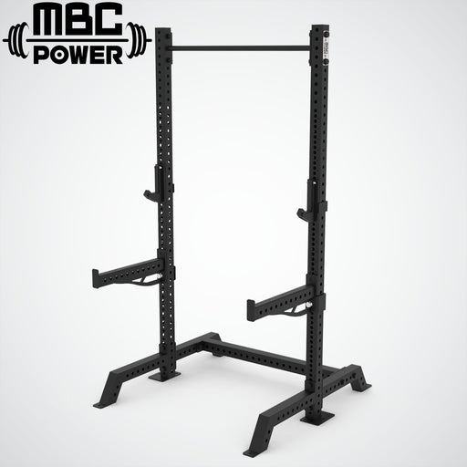 MBC スクワットスタンド プロ235cm ブラック 正面やや左からの全体構造とJカップ位置が分かる設置状態
