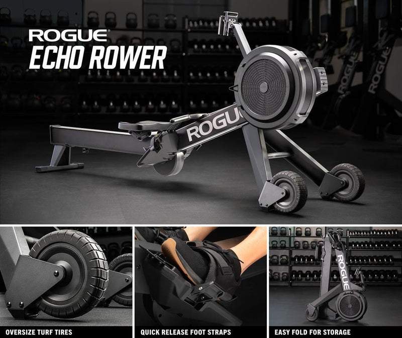 ROGUE エコーローワー ブラック 正面寄りの角度から本体全体と大型ファン構造を確認できる安定感あるフレーム設計